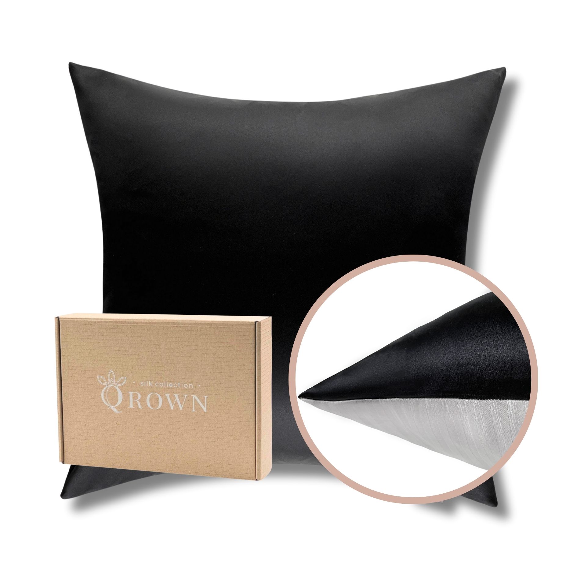 Outlet: Poszewka Jedwabna 40x40cm z Bawełną Czarna